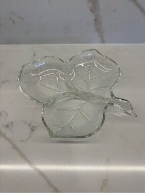 Vintage Hazel Atlas Clear Glass Maple Leaf Divided Nut Candy Snack Dish